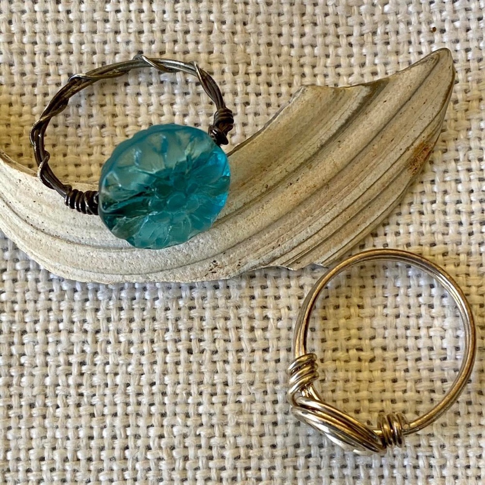 Set Two Handcrafted Silver Wire Wrapped Rings - Picture 2 of 4